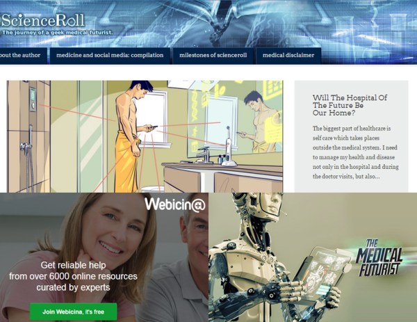 Montázs a ScienceRoll, Webicina és The Medical Futurist (Meskó Berci YouTube csatornája) oldalak képernyőfelvételeiből