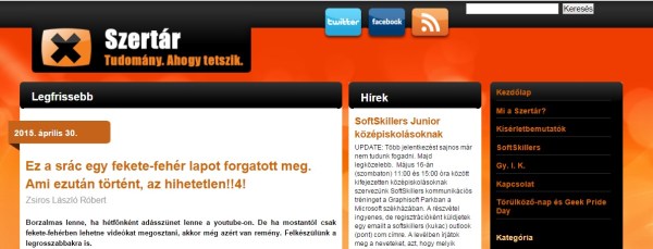 A Szertár blog képernyőfelvétele